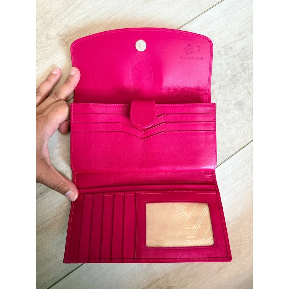 Genuine Stingray Skin Wallet Rare Hibiscus Pink Floral Design Made in Thailand
